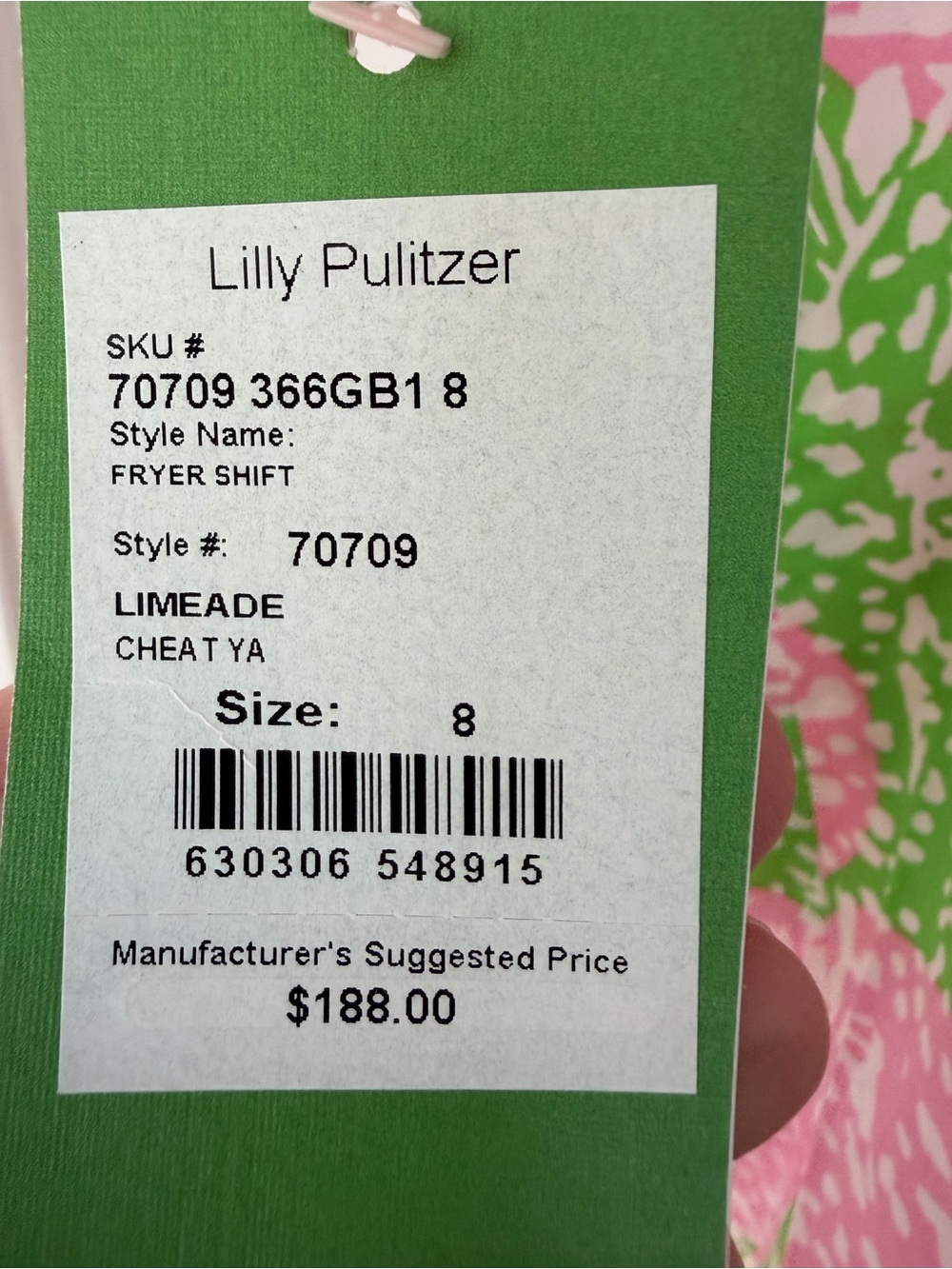 Lilly Pulitzer Limeade Shift Dress with Pink & Green Floral Print - Picture 3 of 3